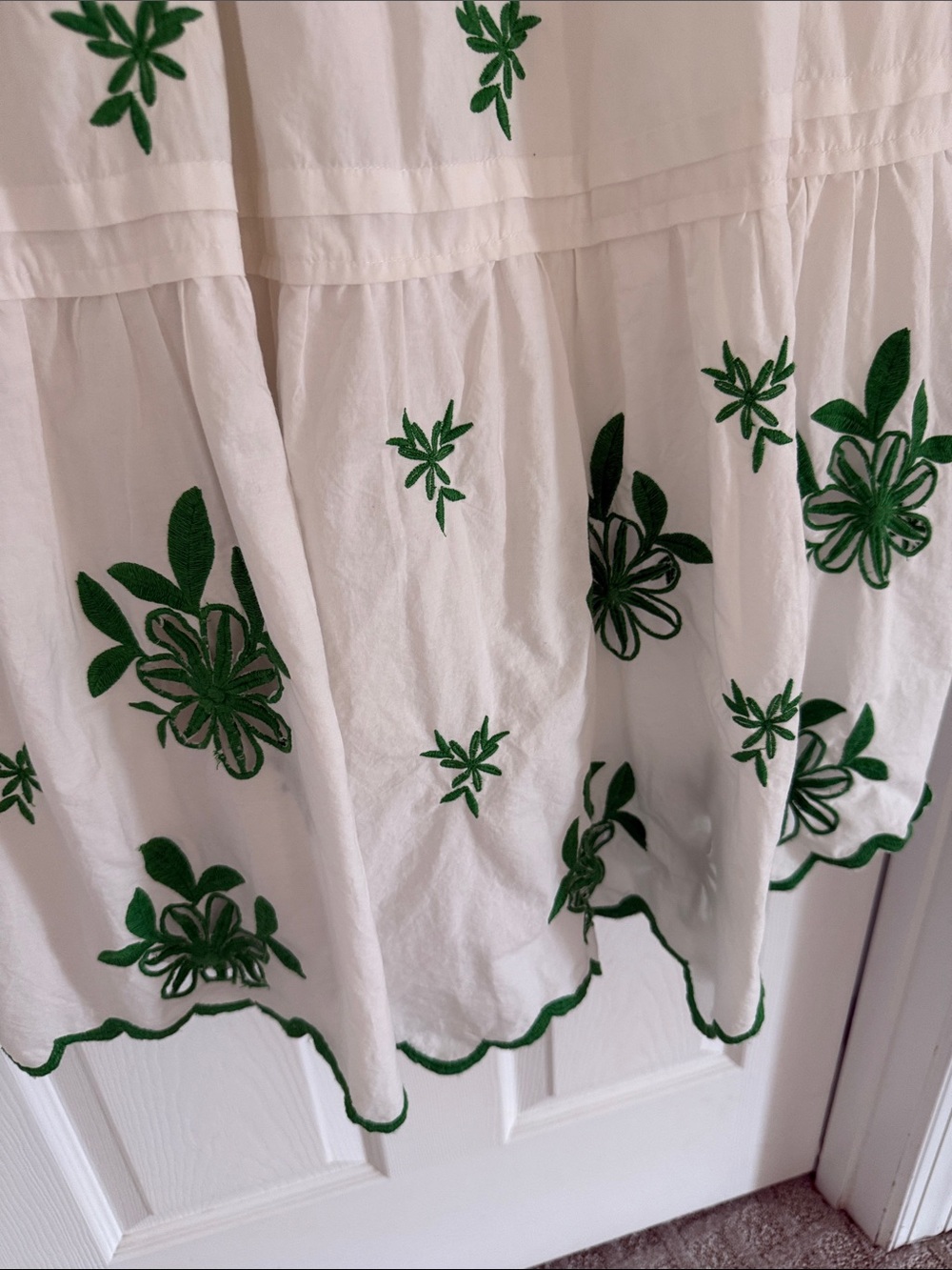 Anthropologie Somerset EyeWhite Maxi Dress with Green Embroidered Floral Accents - Picture 7 of 12